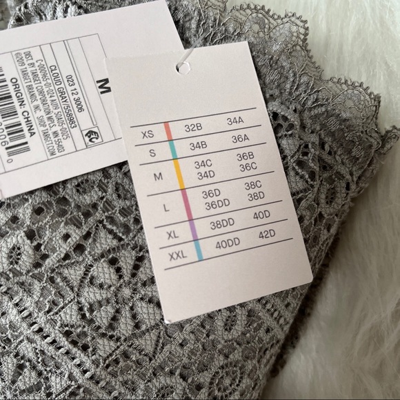*LACE BANDEAU STRAPLESS BRA - Gray Bralette Crop Tube Top M NWT - Picture 4 of 8
